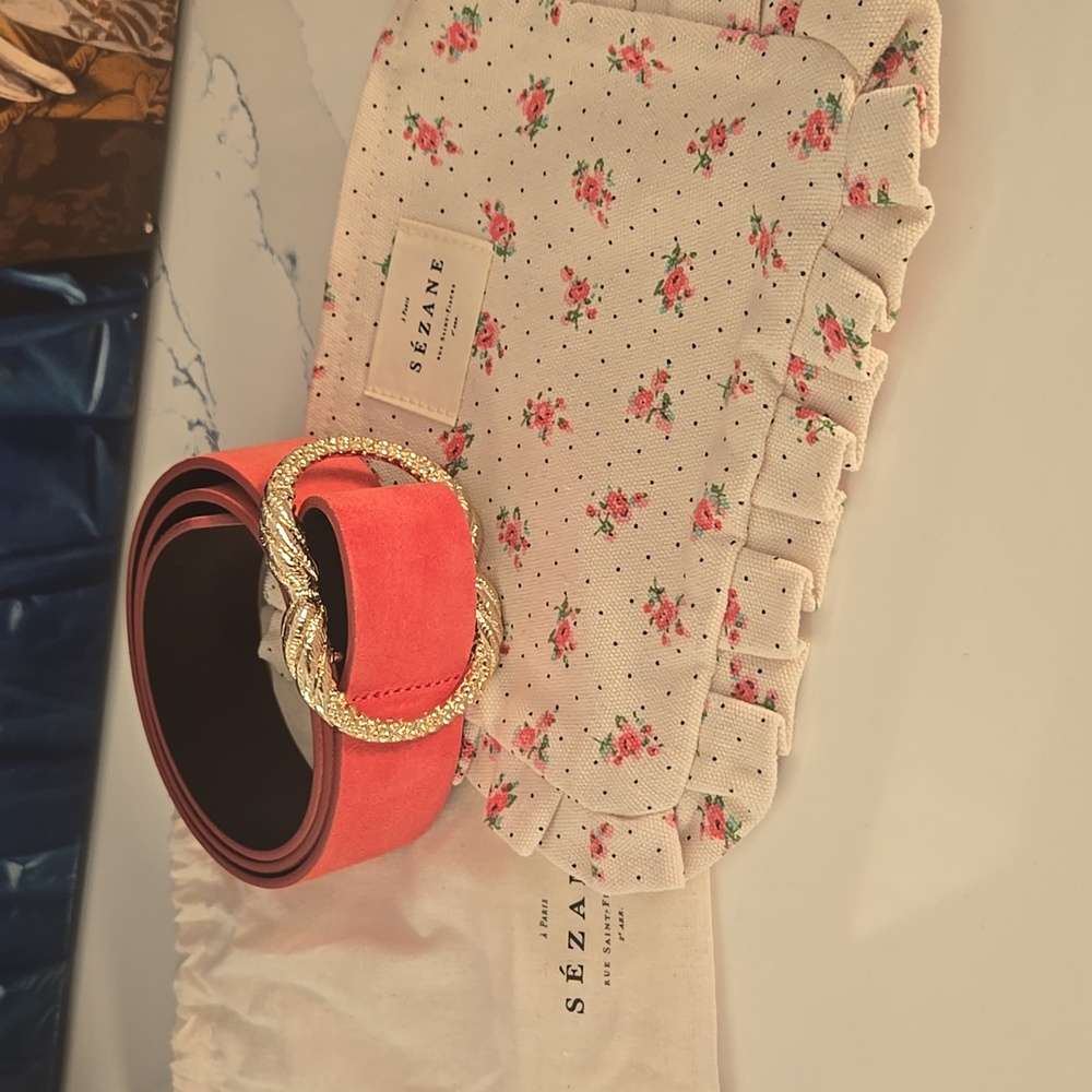 Sezane Artemis Belt, Peach, Size 80, NWT, From Paris, Comes With Floral Clutch - Picture 4 of 17